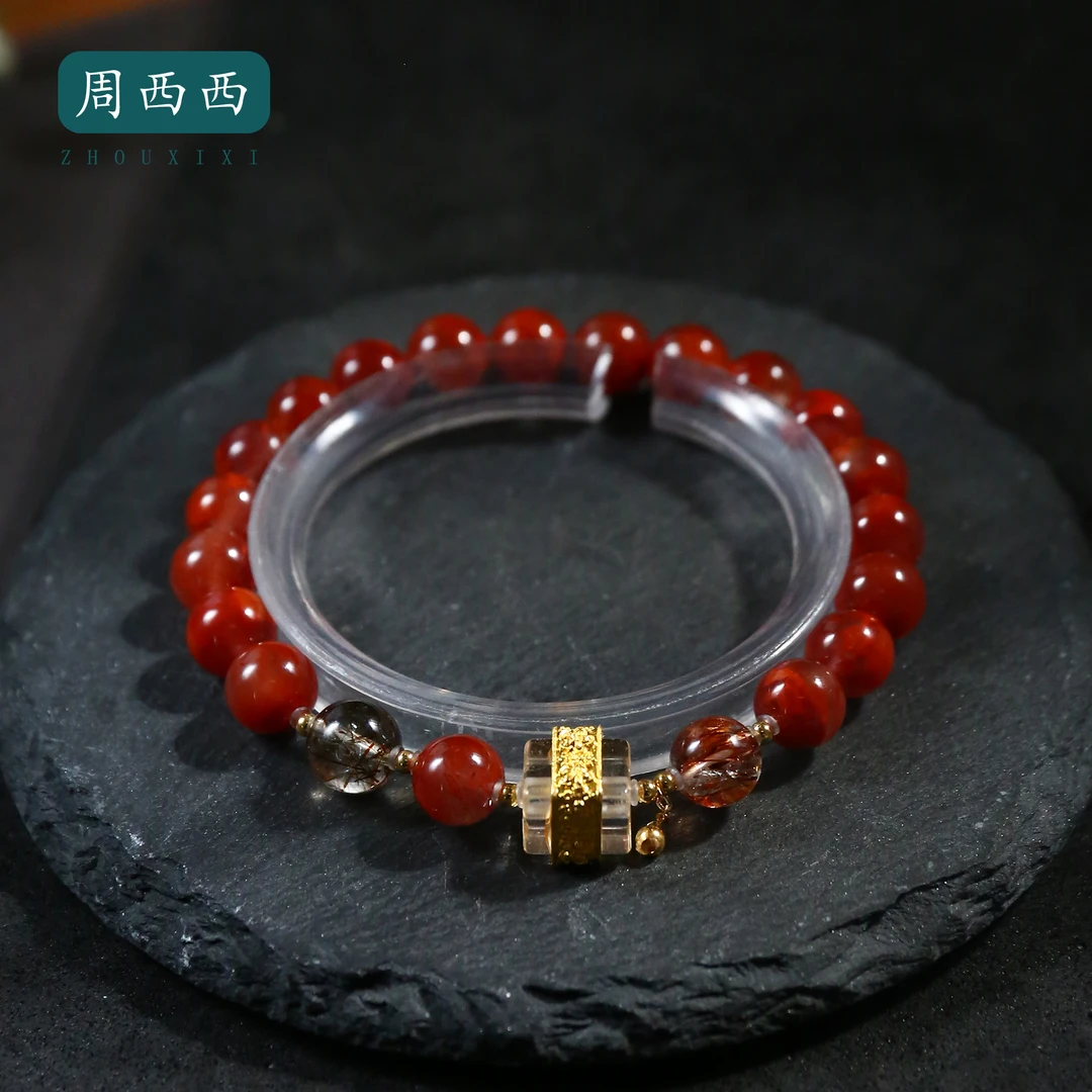 周西西精美珠宝18K南红白水晶方糖7.5mm经典百搭多样性发货17243