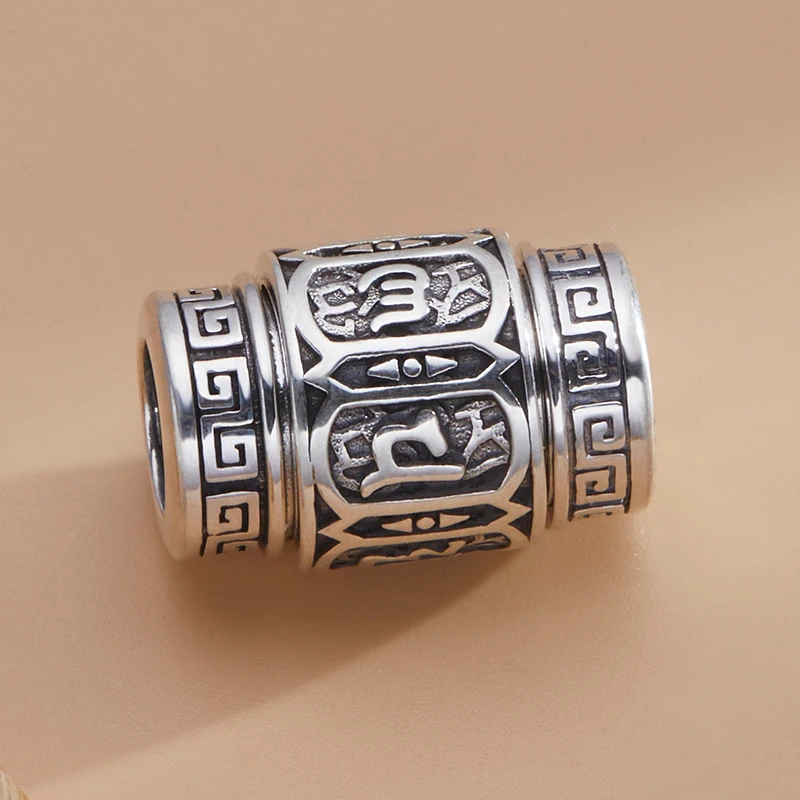 吊坠925银 复古个性时尚做旧藏式六字真言路路通挂坠项链送男礼物