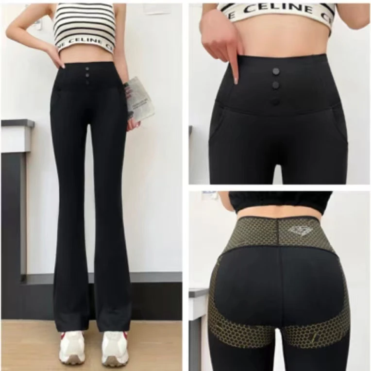 2025春夏季升级外穿口袋显瘦鲨鱼微喇裤女百搭高腰弹力休闲裤女款