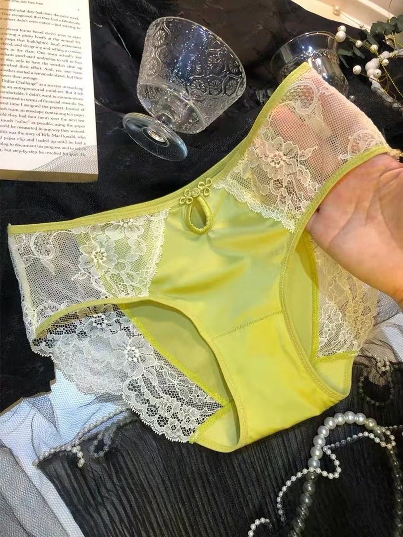 8181 新品低腰个性时尚国潮透气冰丝盘扣性感薄款蕾丝短裤内裤