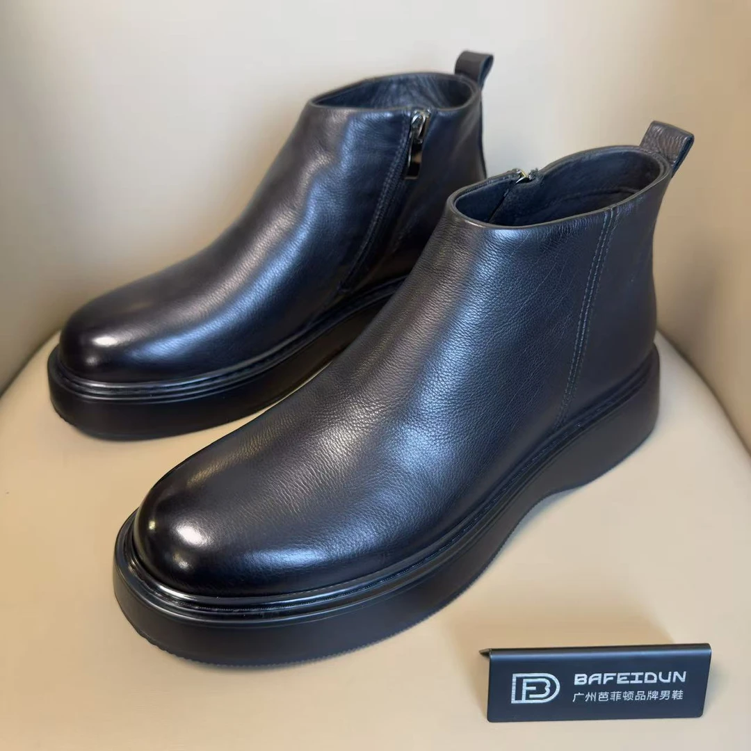 广州手工男鞋切尔西短靴棉鞋厚底防滑超轻绵羊毛靴028-1003