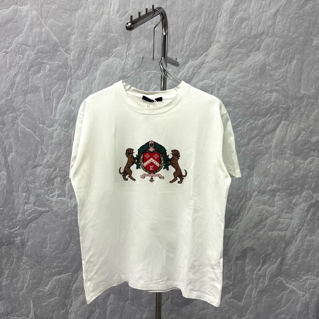 全新未使用 LouisVuitton/路易威登 SS25双狗刺绣短袖XL码J00444