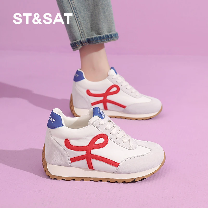 星期六内增高德训鞋女2025春季新款小个子厚底透气百搭复古休闲鞋