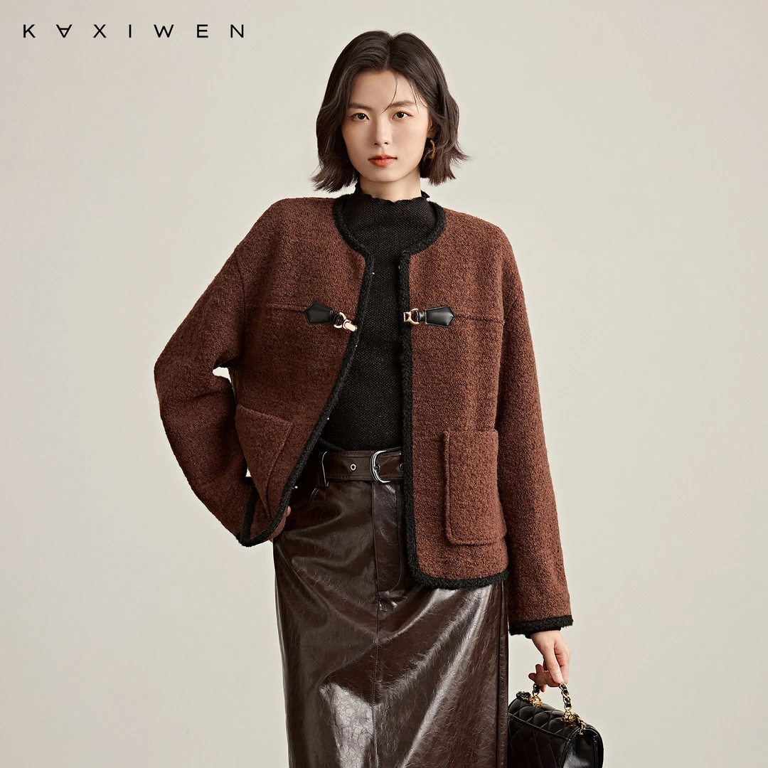 佧茜文撞色羊毛短外套【冬新】精致奢感衣领拼接上衣女D09CWW9014