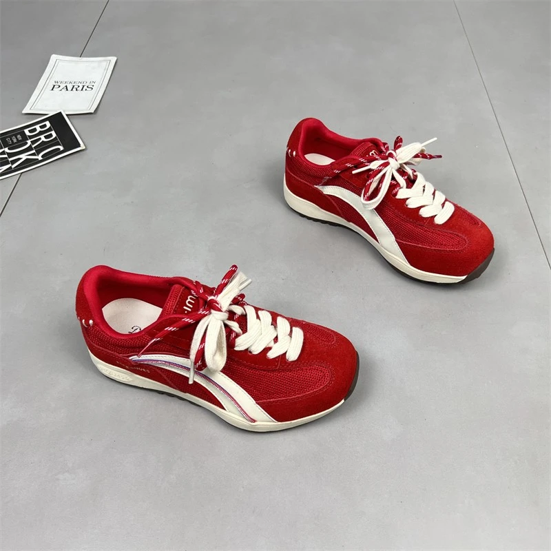 品质复古德训鞋女2025秋季新款双色带透气百搭运动休闲拼色阿甘鞋