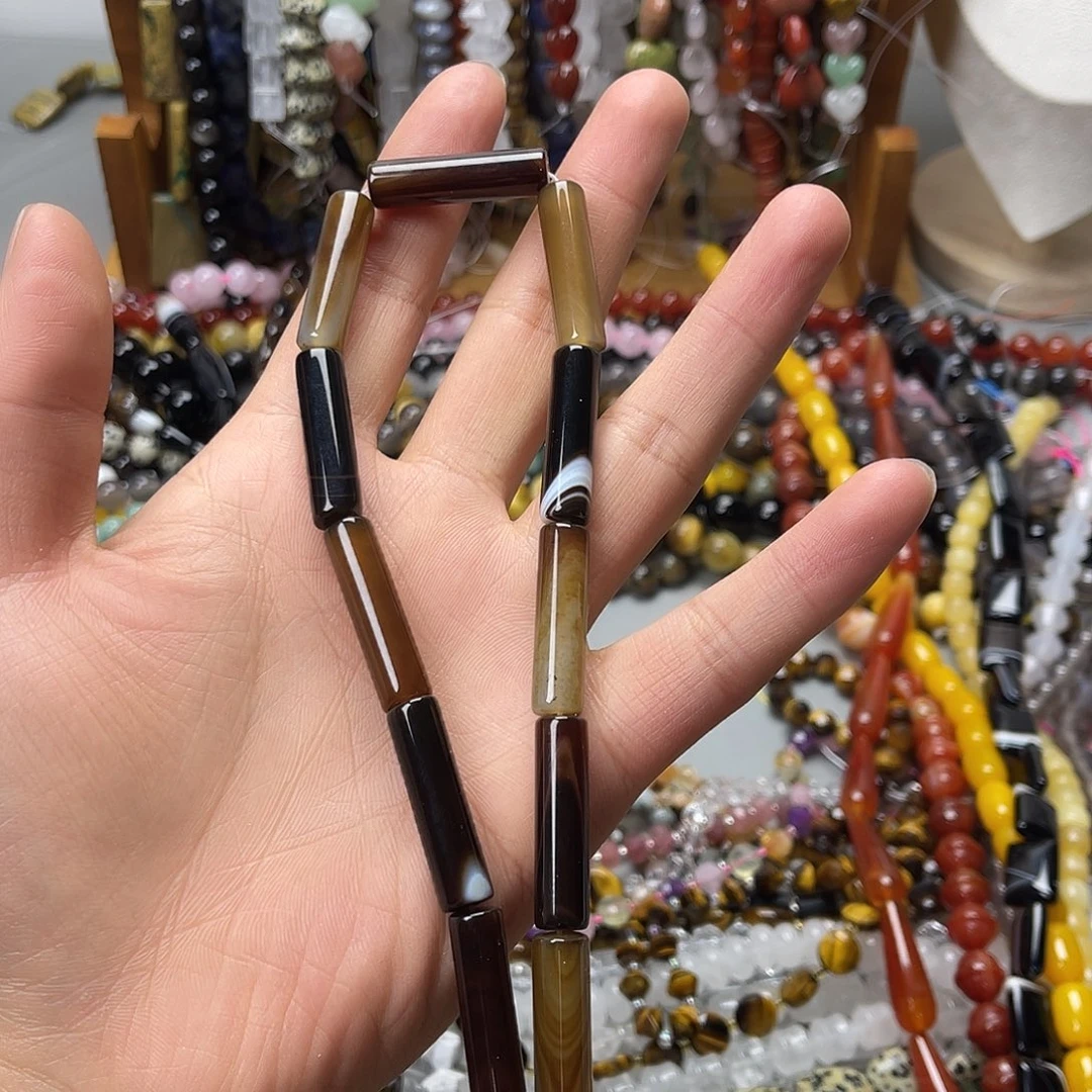 玛瑙/玉髓未镶嵌珠宝半成品8×30咖啡玛圆管一条