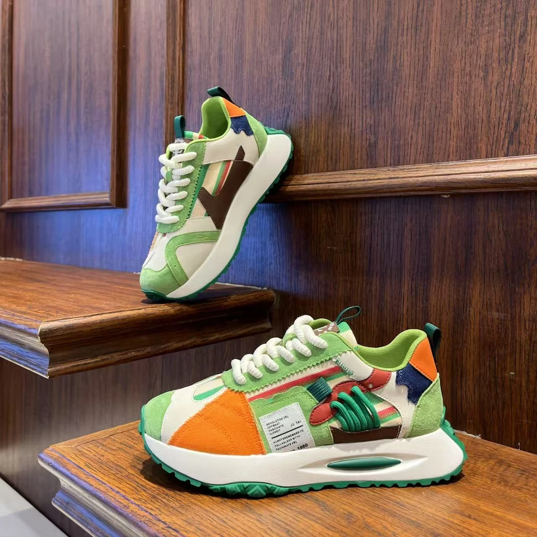 男鞋2025春季潮流ins时尚拼色厚底潮鞋增高低帮软底百搭休闲男鞋