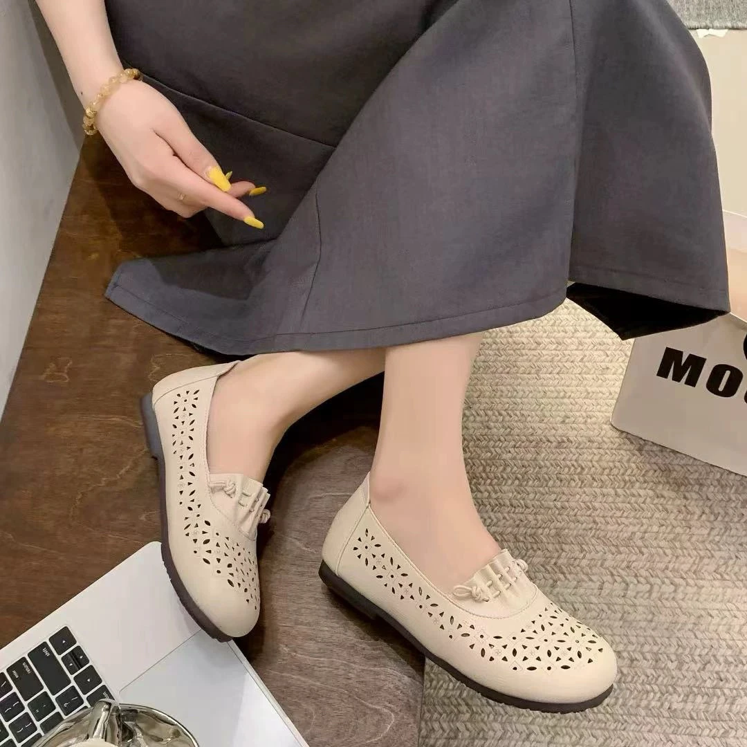 真皮镂空洞洞妈妈鞋女软底舒适不累脚透气洞洞鞋夏季女鞋