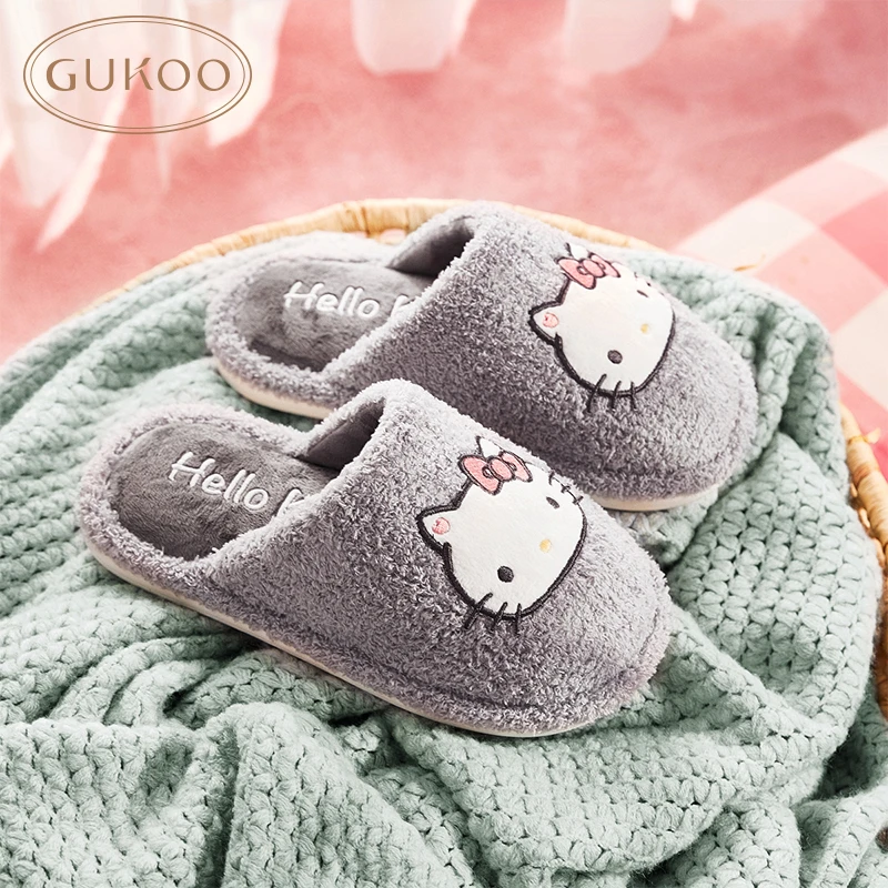 【Gukoo果壳】HelloKitty联名拖鞋冬季保暖毛毛女士防滑居家棉拖鞋