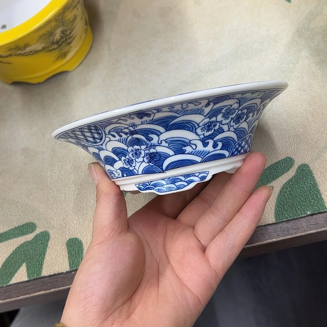 紫砂花盆309号瑕疵15/5cm仿手绘海浪花纹