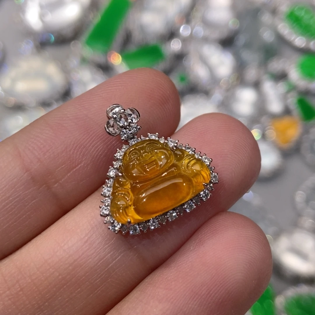 翡翠18K金镶嵌颈饰天然缅甸A货翡翠