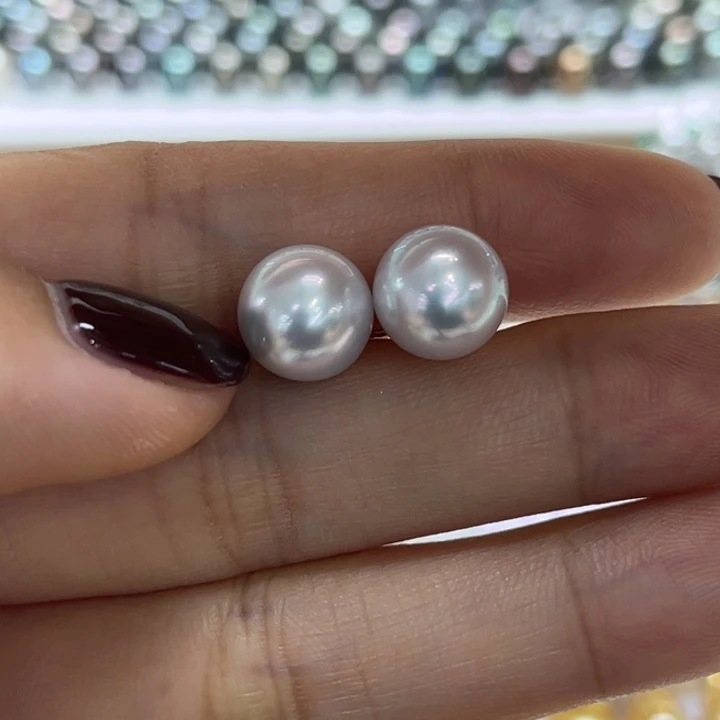 银S925镶嵌耳饰海水珍珠9-10mm20号