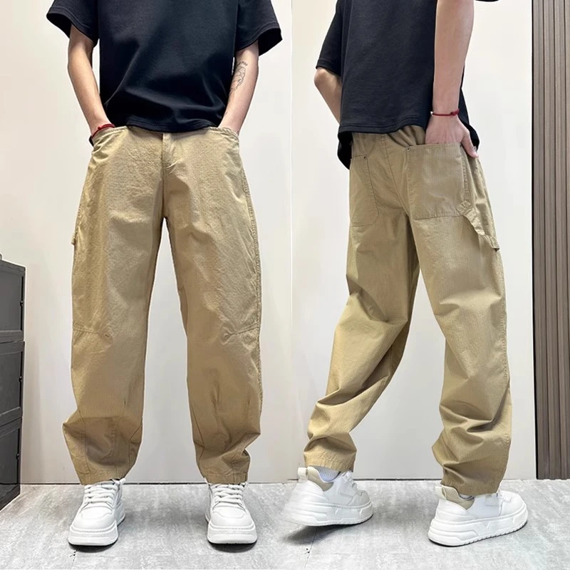 夏季卡其色裤子男2025新款高级感宽松直筒工装裤男式痞帅潮牌男裤