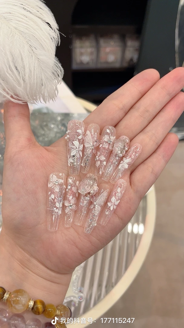 【池南春水】夏季清透 手绘雕花张呼呼纯手工穿戴甲