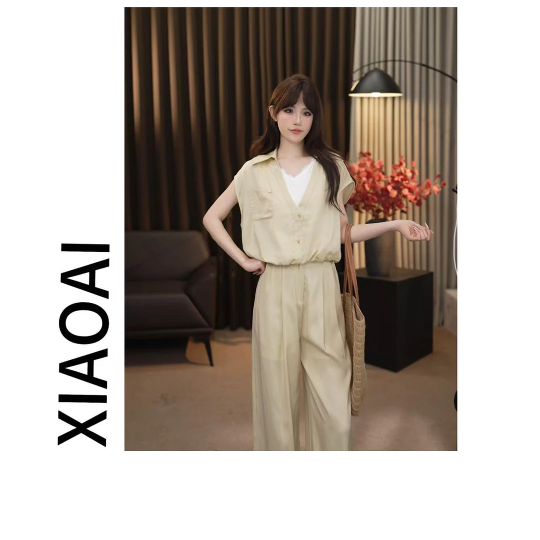 【XIAOAI】F116初夏新款2025高级气质显瘦设计感两件套套装女