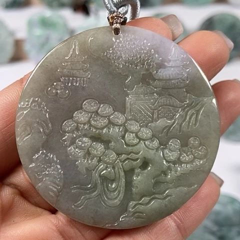 翡翠颈饰未镶嵌山水牌福利