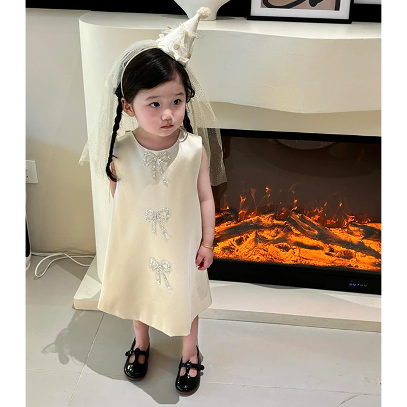 壹妈韩版童装女童生日礼服裙子秋装儿童洋气女宝宝蝴蝶结连衣裙