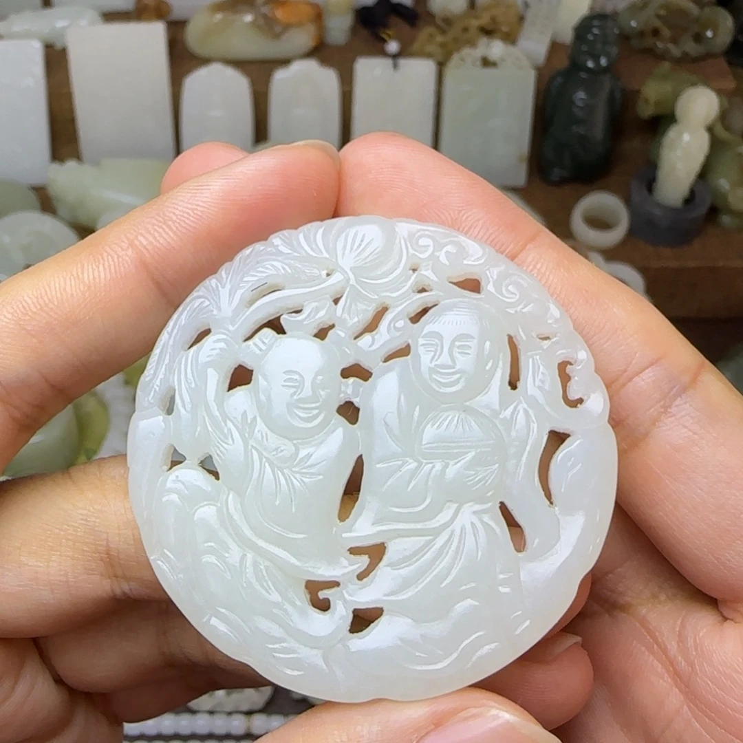 和田玉未镶嵌挂件和合二仙