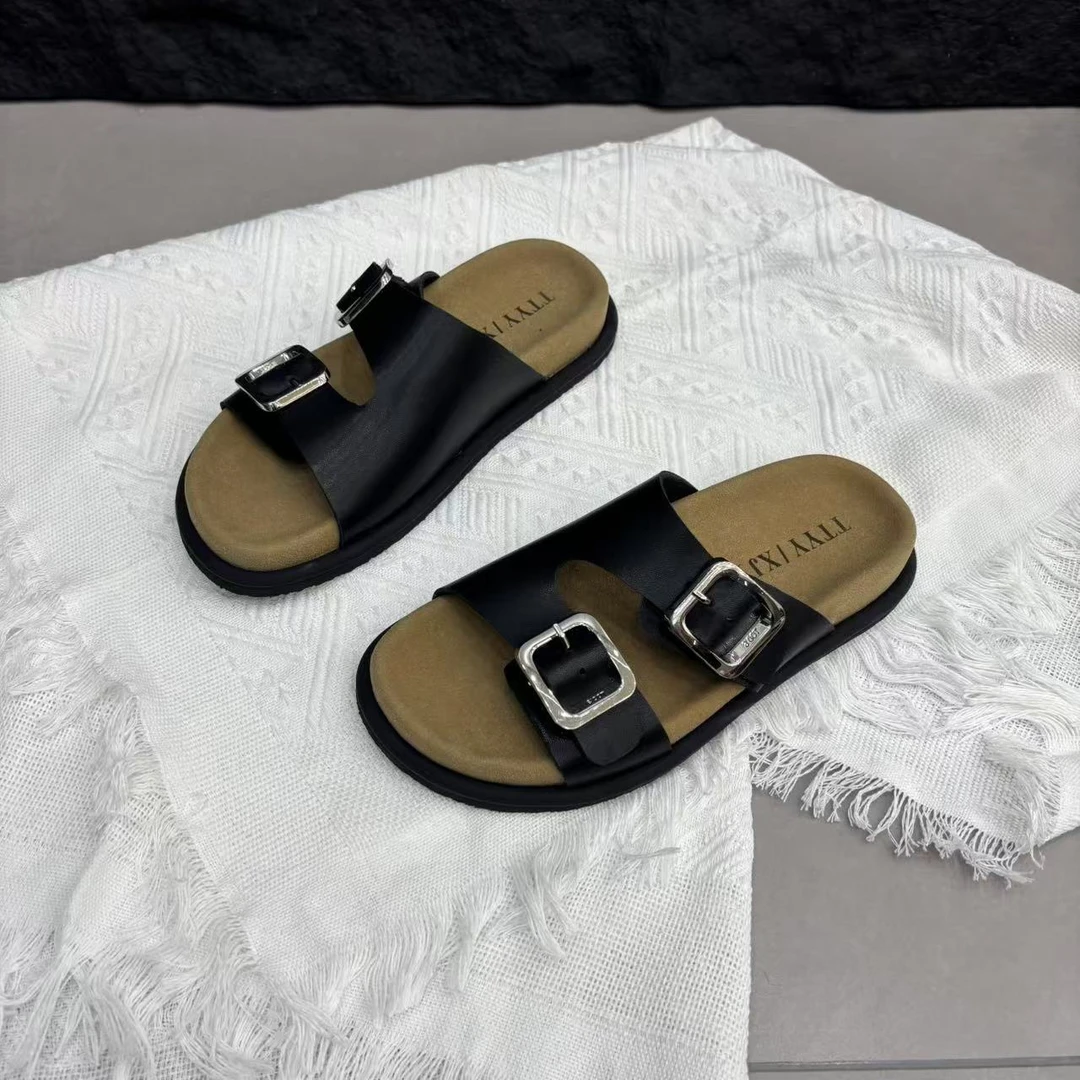 舒适勃肯鞋2025夏季新款平底一字带方扣时尚沙滩勃肯凉拖鞋女ins