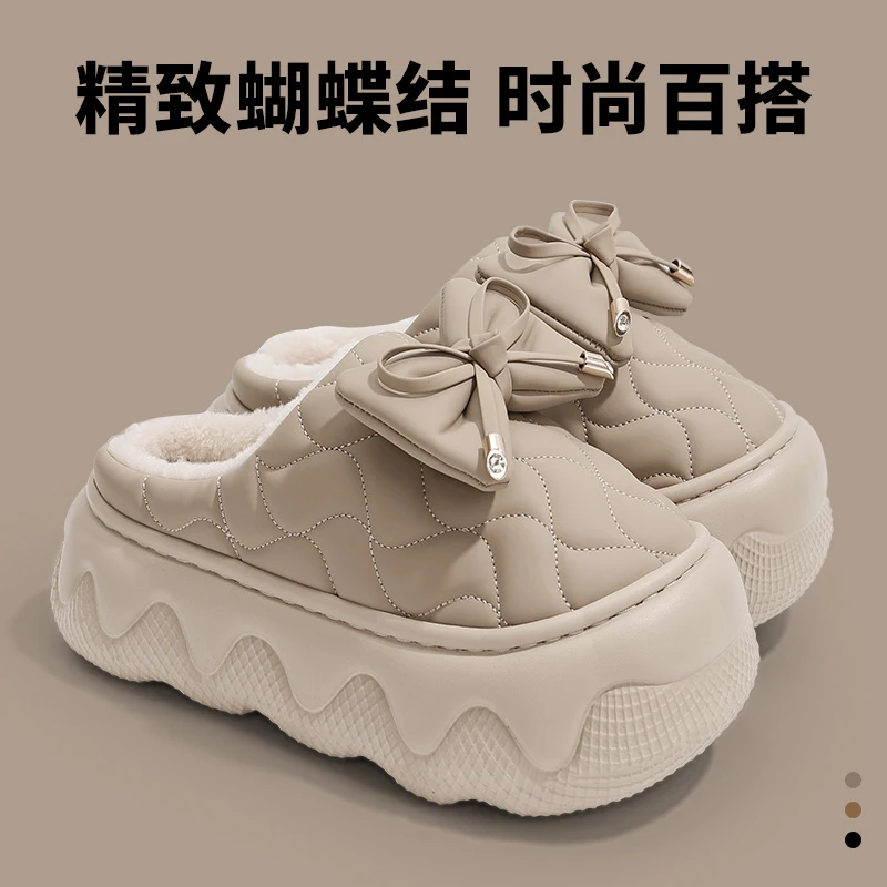 新款防水棉拖鞋女家居保暖加厚底秋冬外穿增高防滑户外穿棉拖鞋女