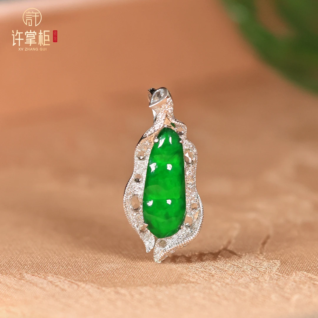 YGY｜18K金翡翠吊坠天然缅甸翡翠A货原创设计福豆子配饰颈饰