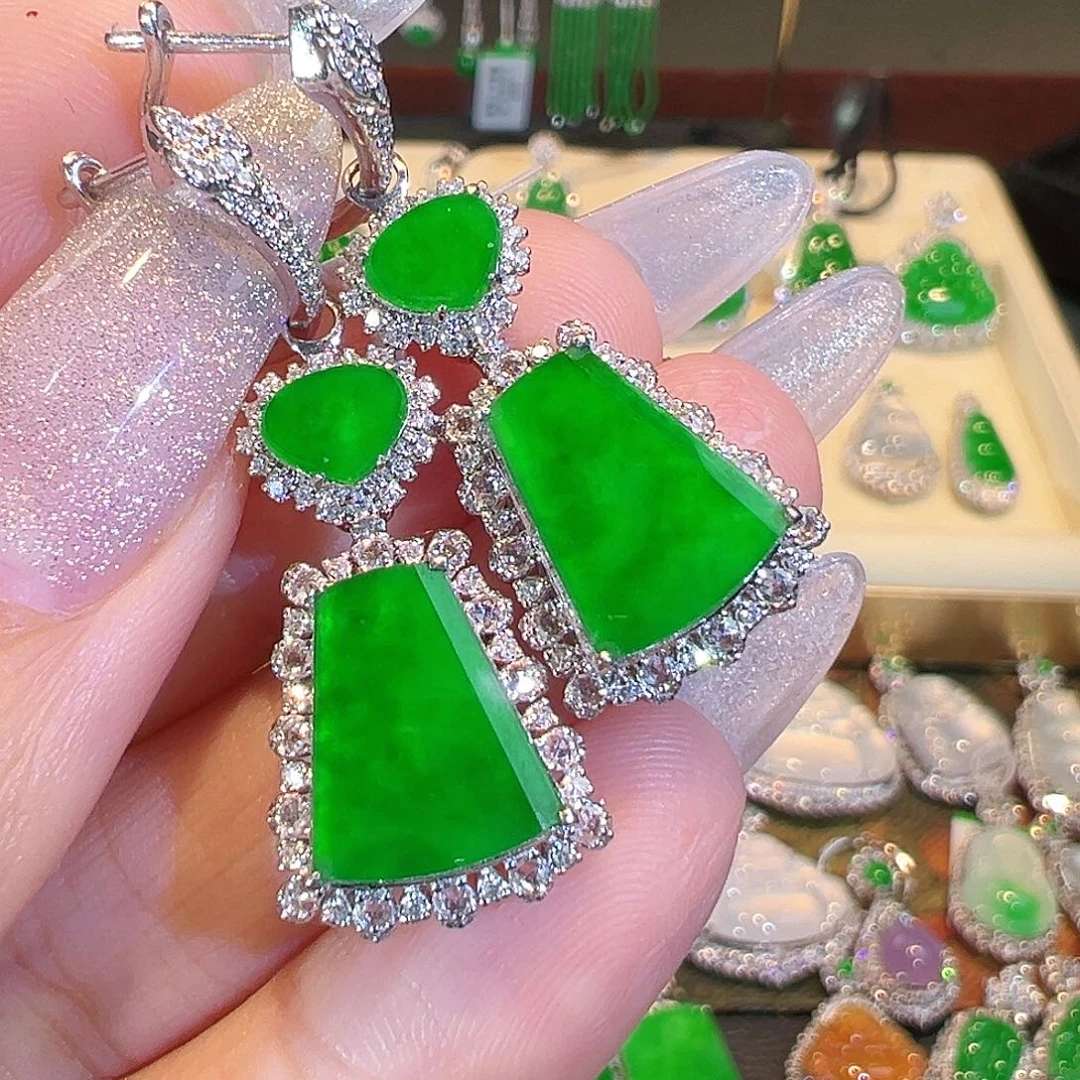 翡翠耳环18K金镶嵌两用款