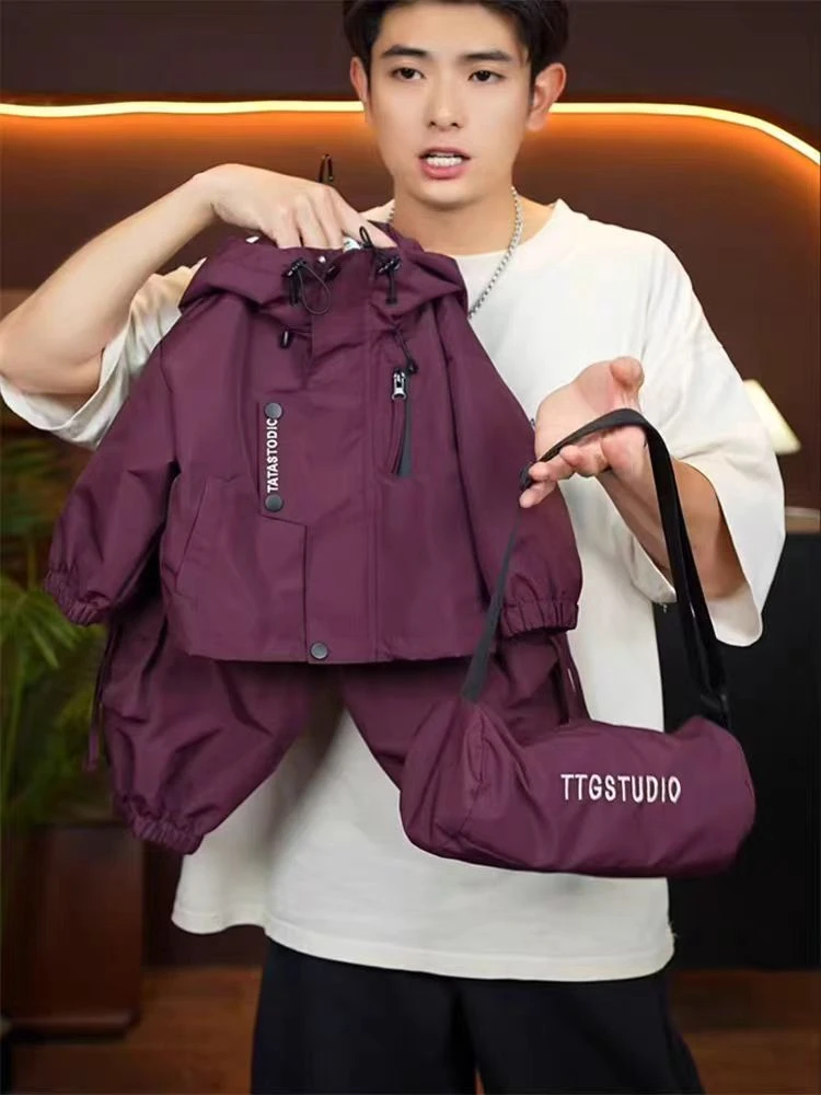 儿童冲锋衣春秋套装男女童三防连帽外套秋季中小童时髦工装裤子