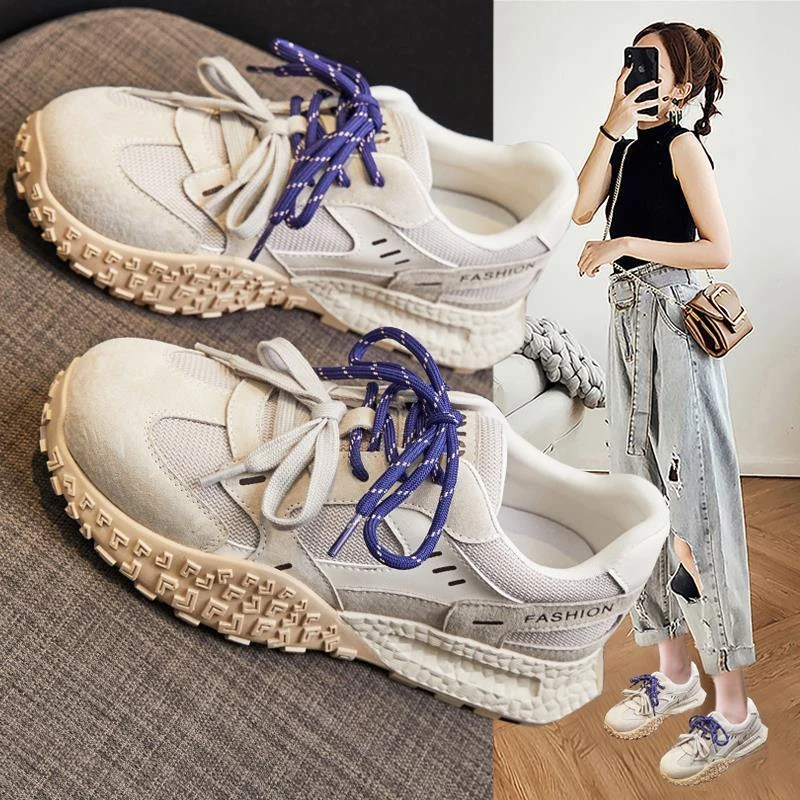 超火厚底德训女鞋厚底2025春秋新款单鞋透气系带软底运动休闲阿甘