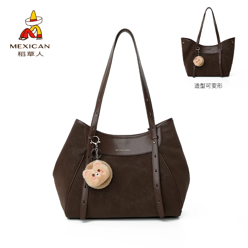 稻草人秋冬新款耐磨托特包拉链通勤风单肩包日系韩版托特包