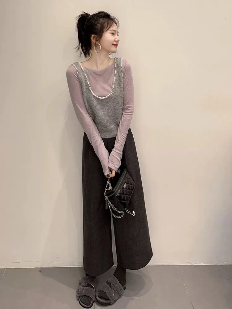 巨好看的早秋穿搭2025新款韩系小个子洋气时尚通勤叠穿三件套装女