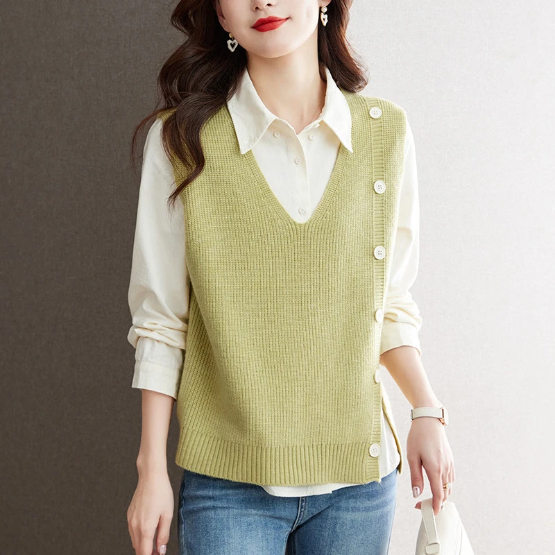针织马甲洋气背心秋装女新款设计感V领纽扣宽松内搭马夹外穿上衣