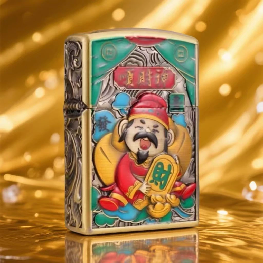 夜光版 顺财神打火机-薄机(配礼盒)