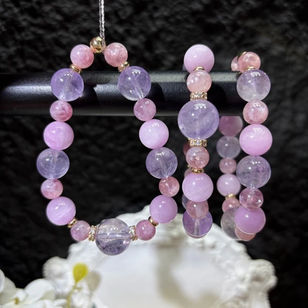 【晶澜月】X342天然水晶紫水晶➕紫锂辉手串多样发其一