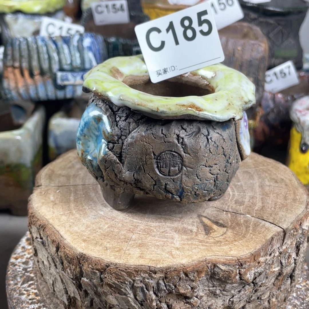 紫砂花盆孤品 不规则油画山石包子 内口4