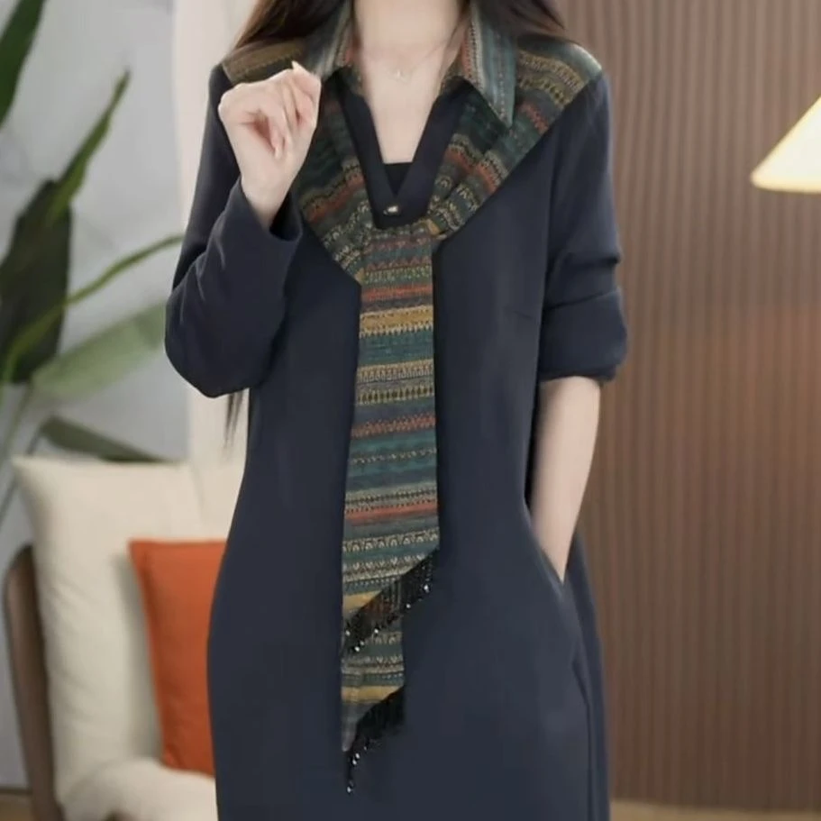 高级精纺大码女装简约气质礼服裙2025秋季新款遮肉显瘦胖MM连衣裙