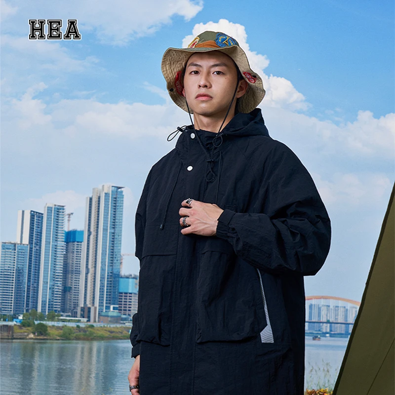 HEA醒狮【户外工装长款风衣外套】 新款机能露营防风中性宽松立领