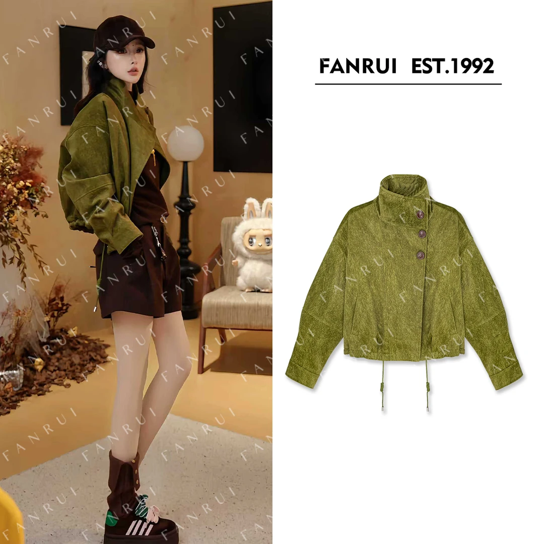 FANRUI/泛芮「森灵低语」磨毛绒感夹棉原创设计感立领外套女B18766