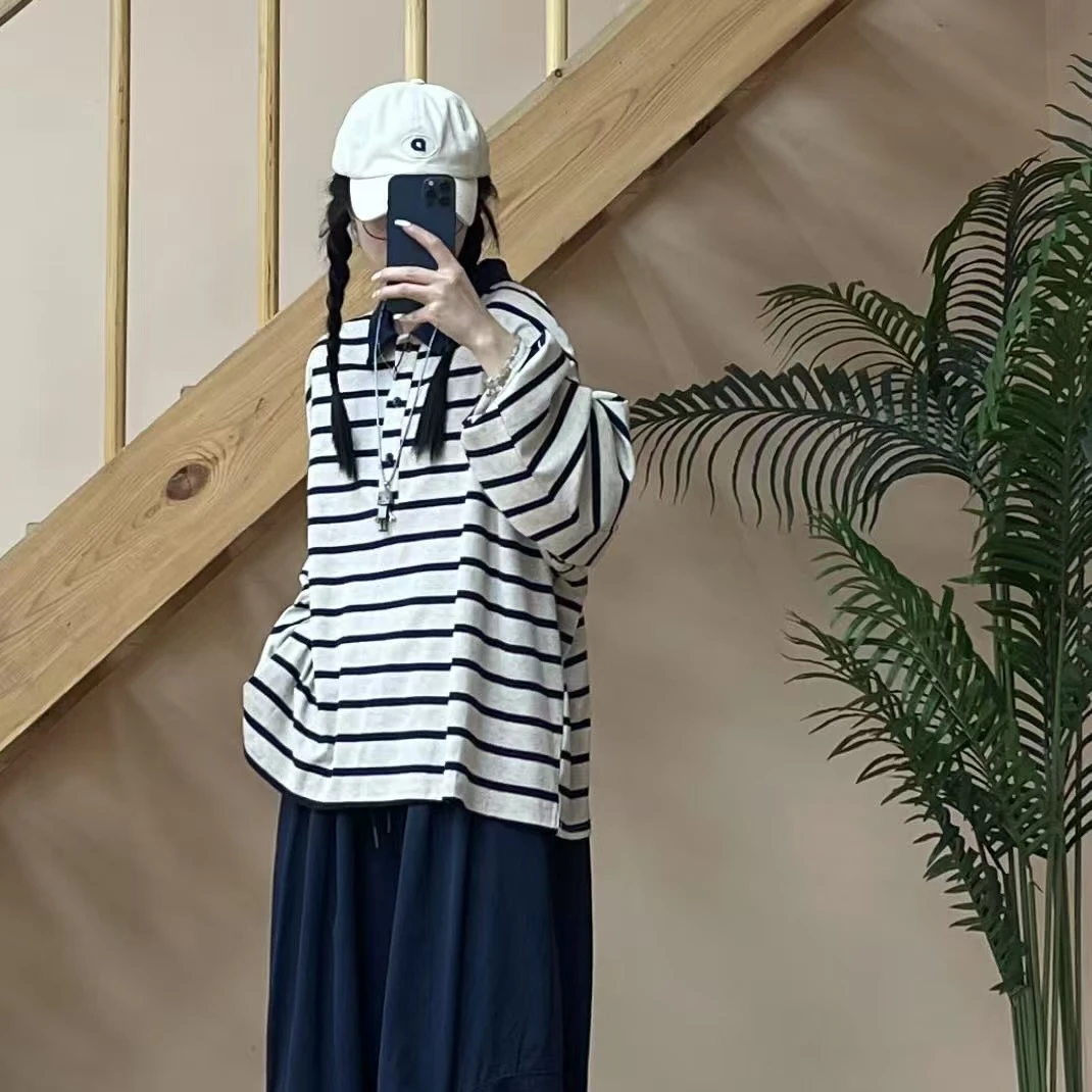 秋冬新款条纹长袖POLO领T恤衫90062款