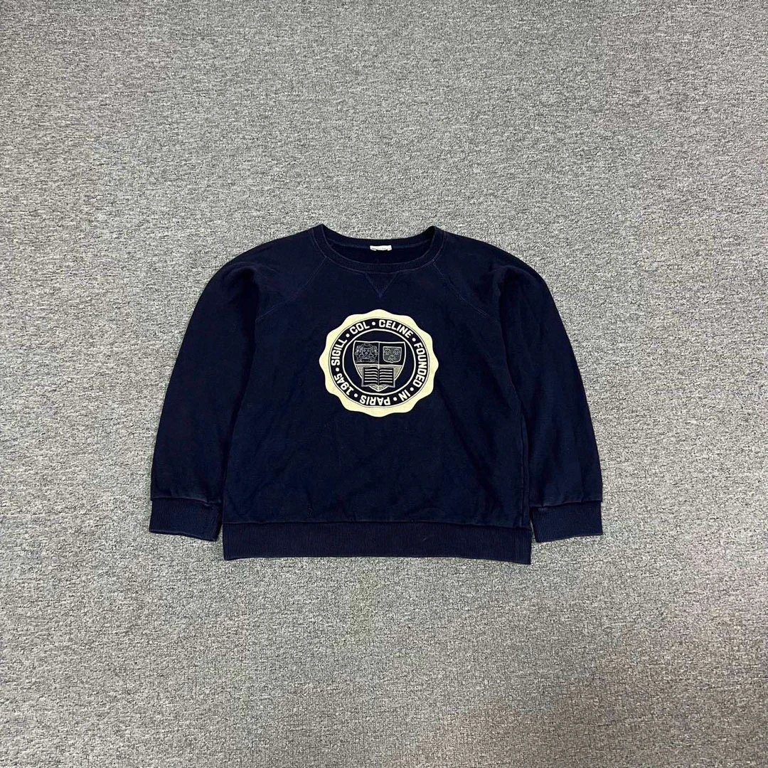 99新 Celine/思琳 藏青色 胸口logo 长袖 卫衣 l码
