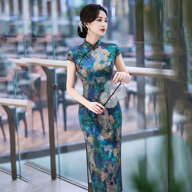 民国风老上海中式长款改良旗袍2025新款女复古修身短袖日常走