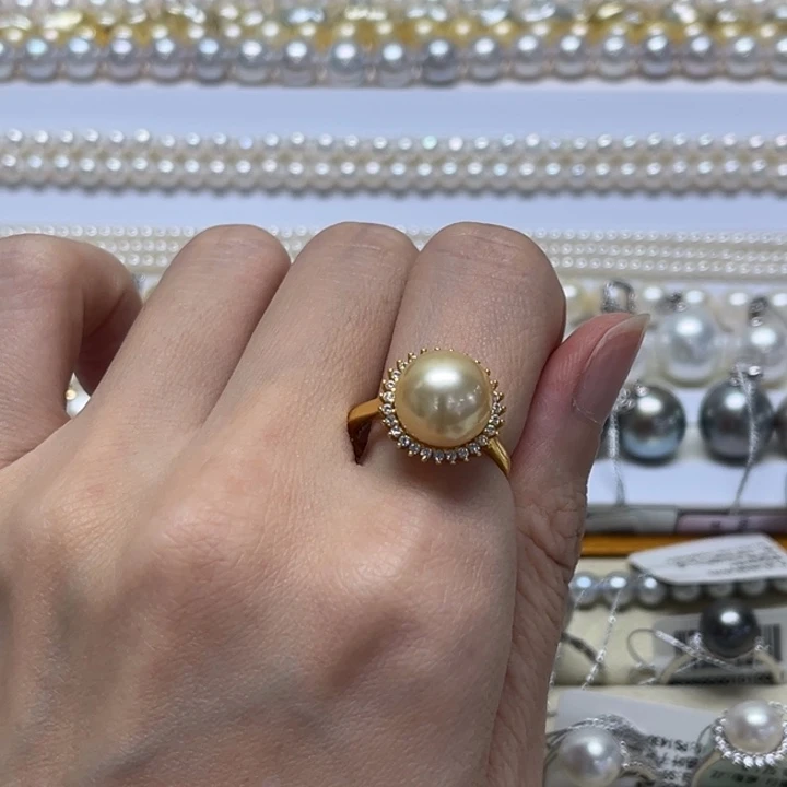 主***紫银S925镶嵌戒圈海水珍珠11-12mm