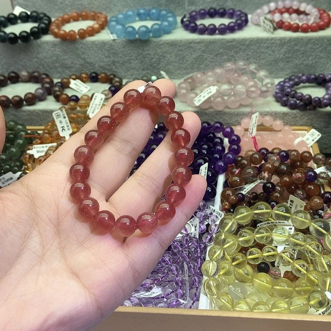 水晶手链未镶嵌鸽血红草莓晶10+