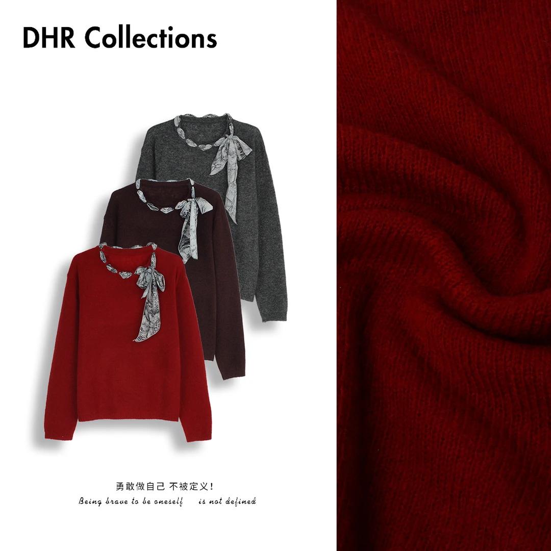 豆豆6【蝴蝶结】羊毛+天丝+羊绒针织长袖毛衣秋季外搭上衣-DQ75063