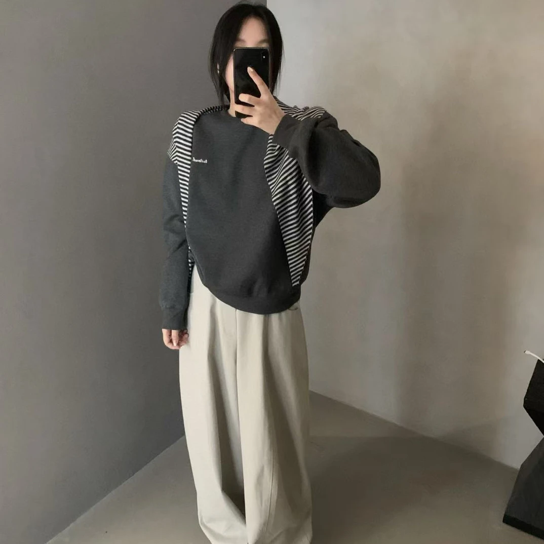 C/63093 韩系简约百搭刺绣圆领卫衣（配披肩 衣长58）9-10