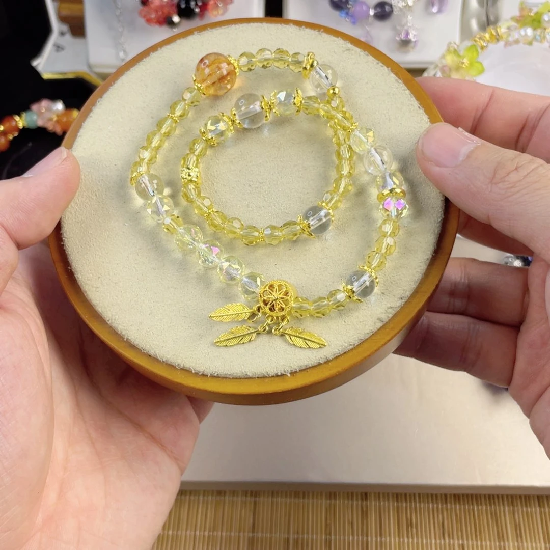 水晶手串银S800镀金镶嵌