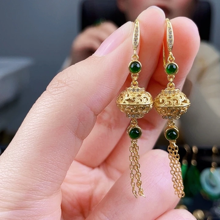 翡翠耳饰银S925镶嵌饰品