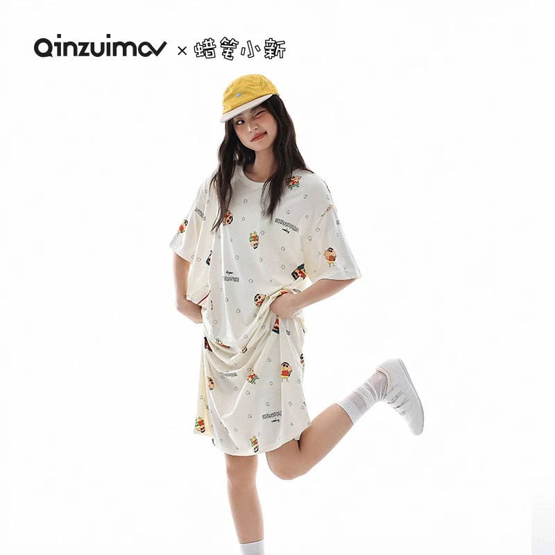 亲嘴猫【蜡笔小新联名】卡通可爱睡裙夏季凉感少女莫代尔棉家居服