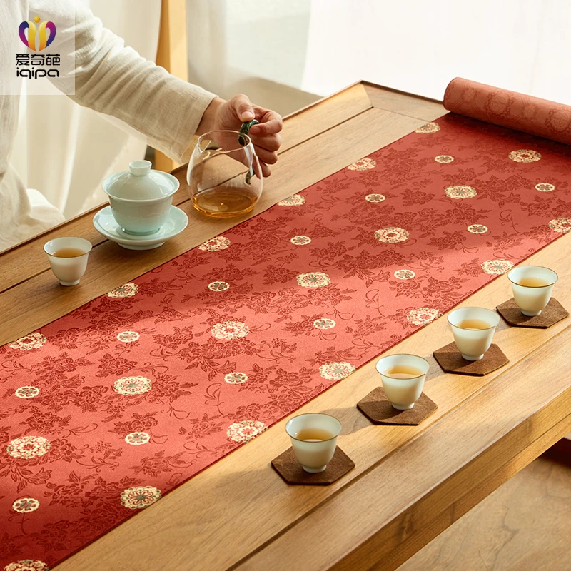 爱奇葩红色喜庆桌旗加厚防水茶席茶几垫茶桌布长条茶垫盛唐回响