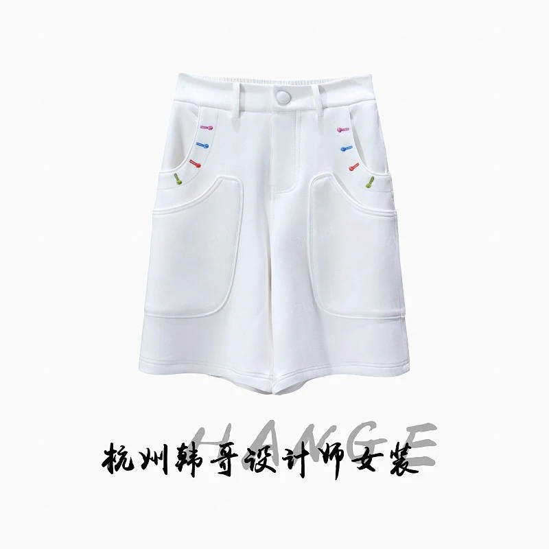 【韩哥女装】设计师新品象牙白立体口袋时尚休闲短裤7771