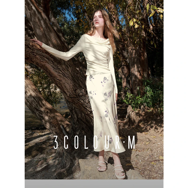 【黛一专属】D401DM10PQ00三彩2025春季新款半身裙立裁收腰印dbx